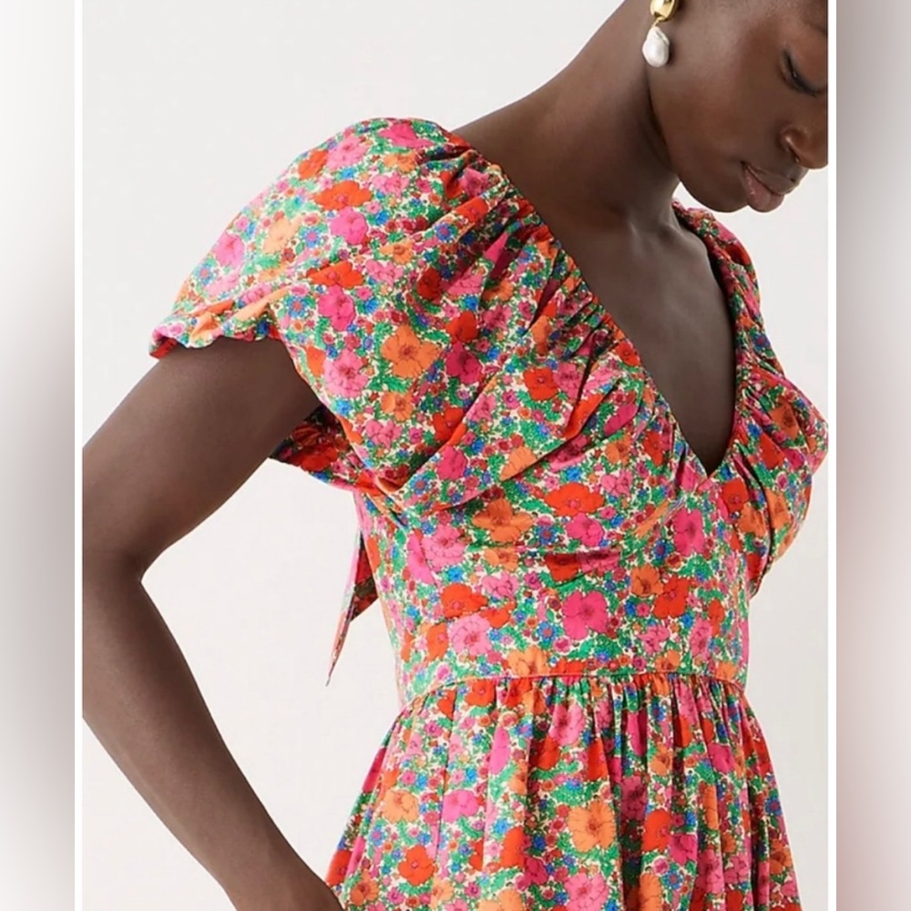 J. Crew Collection bow-back puff-sleeve dress in Liberty® Meadow Song, size 12 - Picture 3 of 9